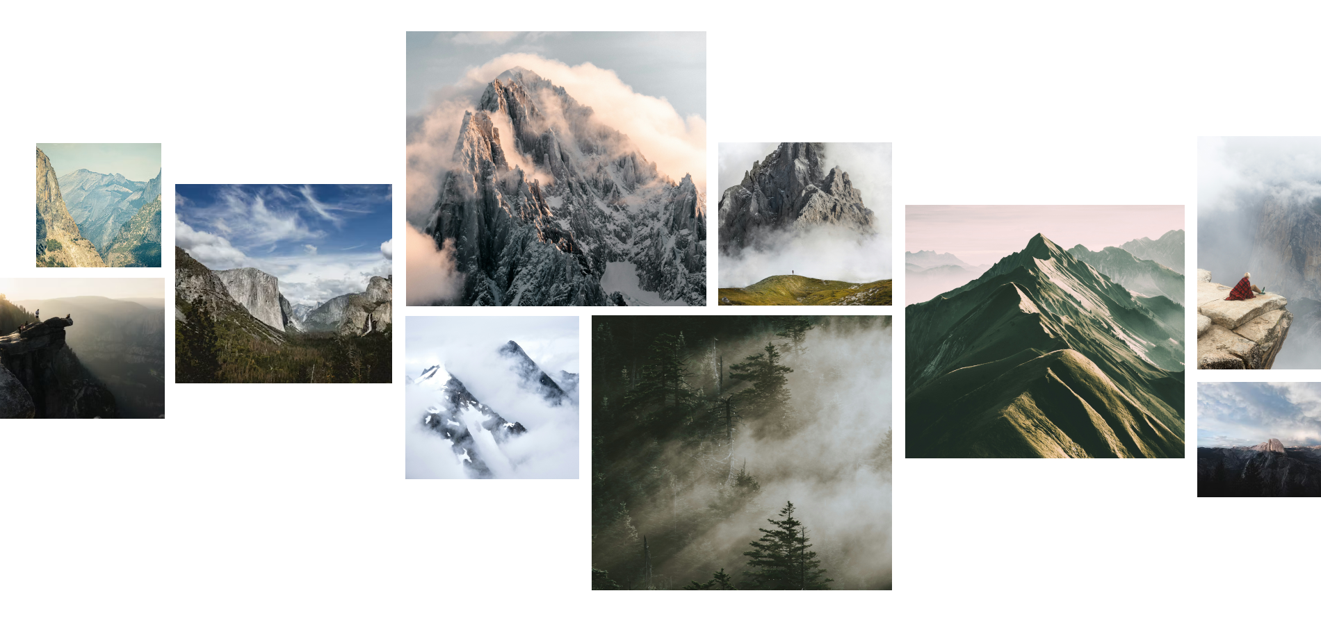 Plusieurs photos de paysages de différents formats et en patchwork